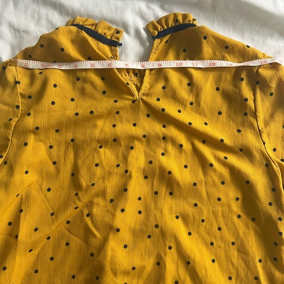 Mustard polkadot 3/4 sleeve blouse with bow - Picture 4 of 7